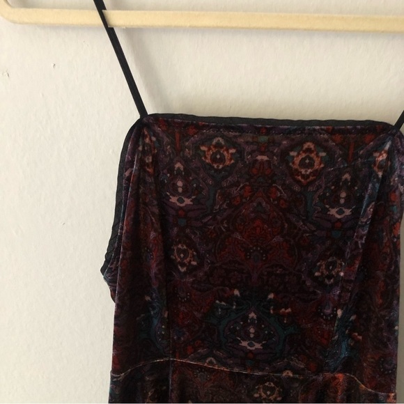 Urban Outfitters Ecote LACE-UP Boho Print Velvet FIT & FLARE Dress Black S - Picture 7 of 13